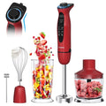 Immersion Blender, 1100W 5-In-1 Hand Blender, 24-Speed Stick Blender for Small Kitchen, Splash-Resistant Handheld Blender Mixer with Turbo Mode for Smoothies, Baby Food, Red