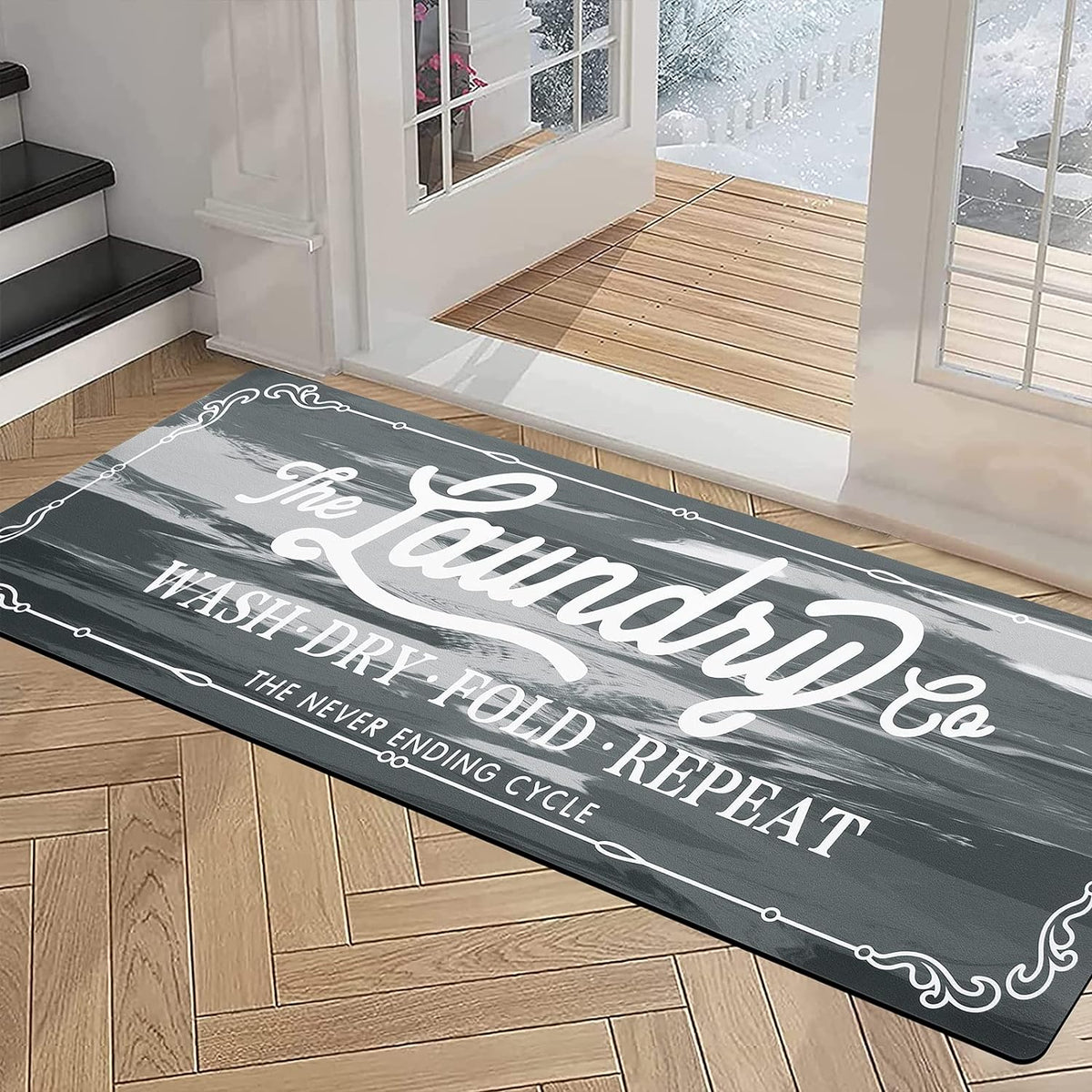 Laundry Room Rug Runner 20"X48", Non Slip Waterproof Laundry Mat | Rubber, Washable, Durable, Easy to Clean, Farmhouse Kitchen Mats for Floor, Mudroom,Washroom, Bathroom,Washer, Dryer