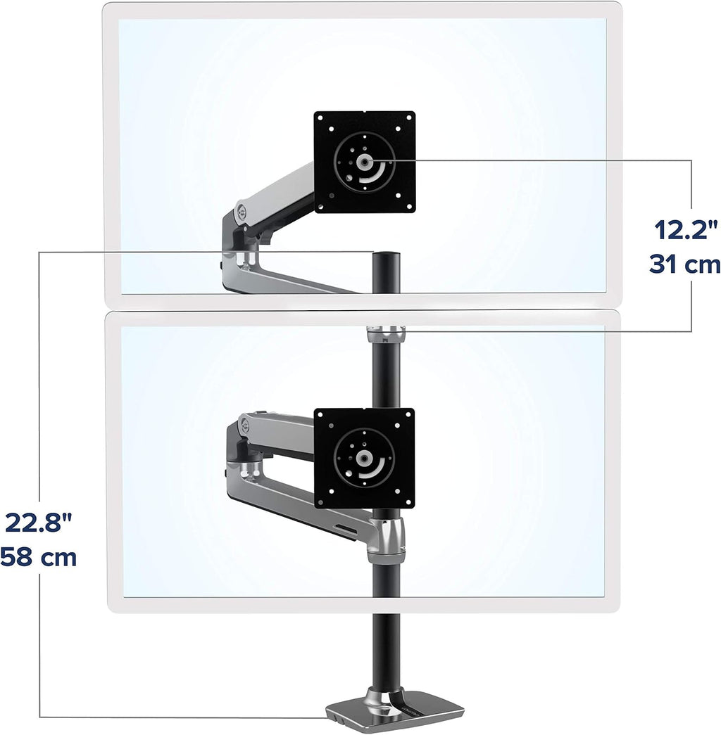 Ergotron – LX Vertical Stacking Dual Monitor Arm, VESA Desk Mount – for 2 Monitors up to 40 Inches, 7 to 22 Lbs Each – Tall Pole, Polished Aluminum