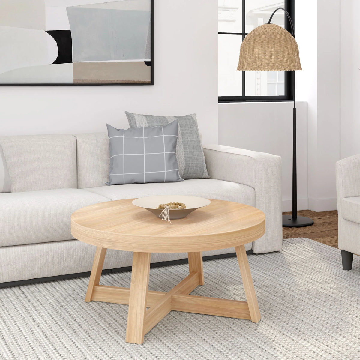 Classic Solid Wood round Coffee Table, 36" Farmhouse Table for Living Room